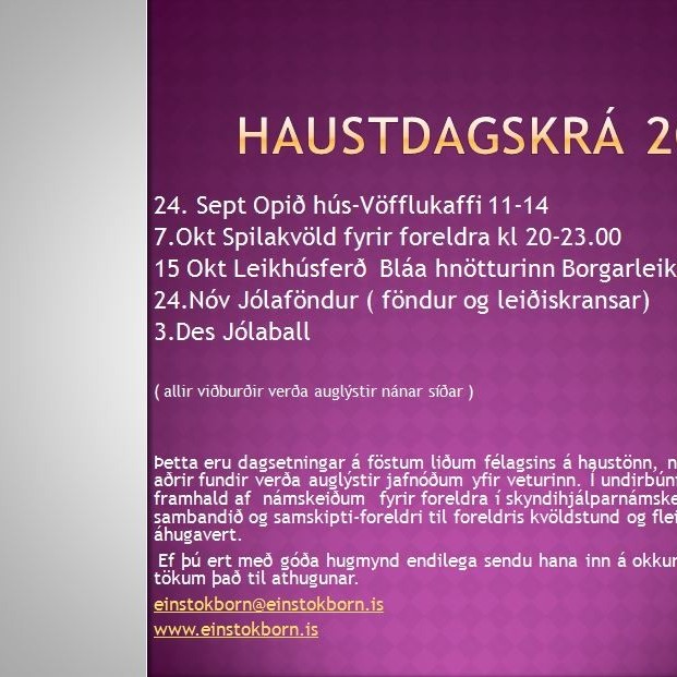 Dagskrá haustsins- spilakvöld og fleira.