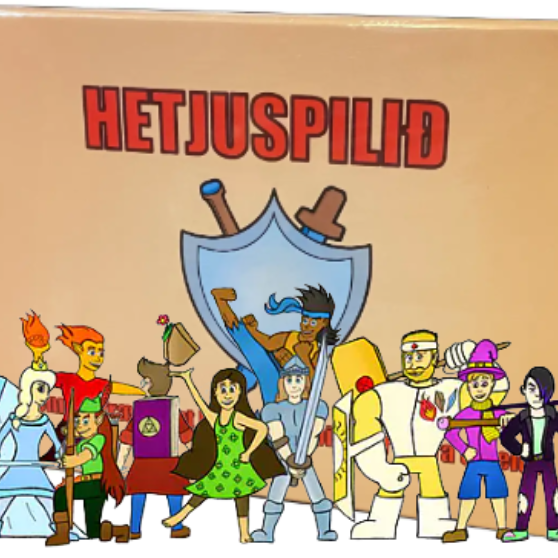 Mynd af spilinu og hetjunum.